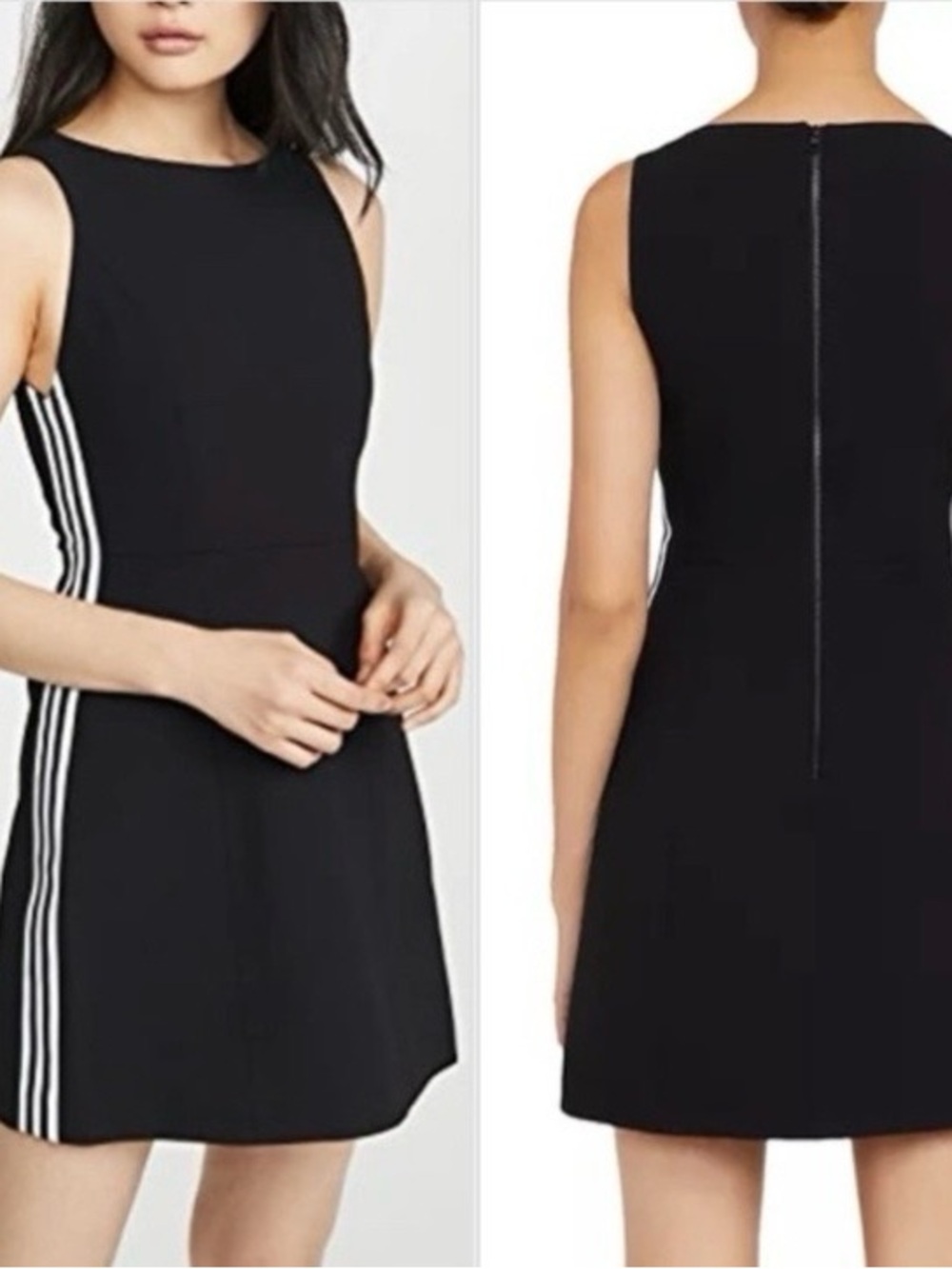 Alice + Olivia NWT 10 Black Sleeveless Mini Dress with Side Stripes Lined 100